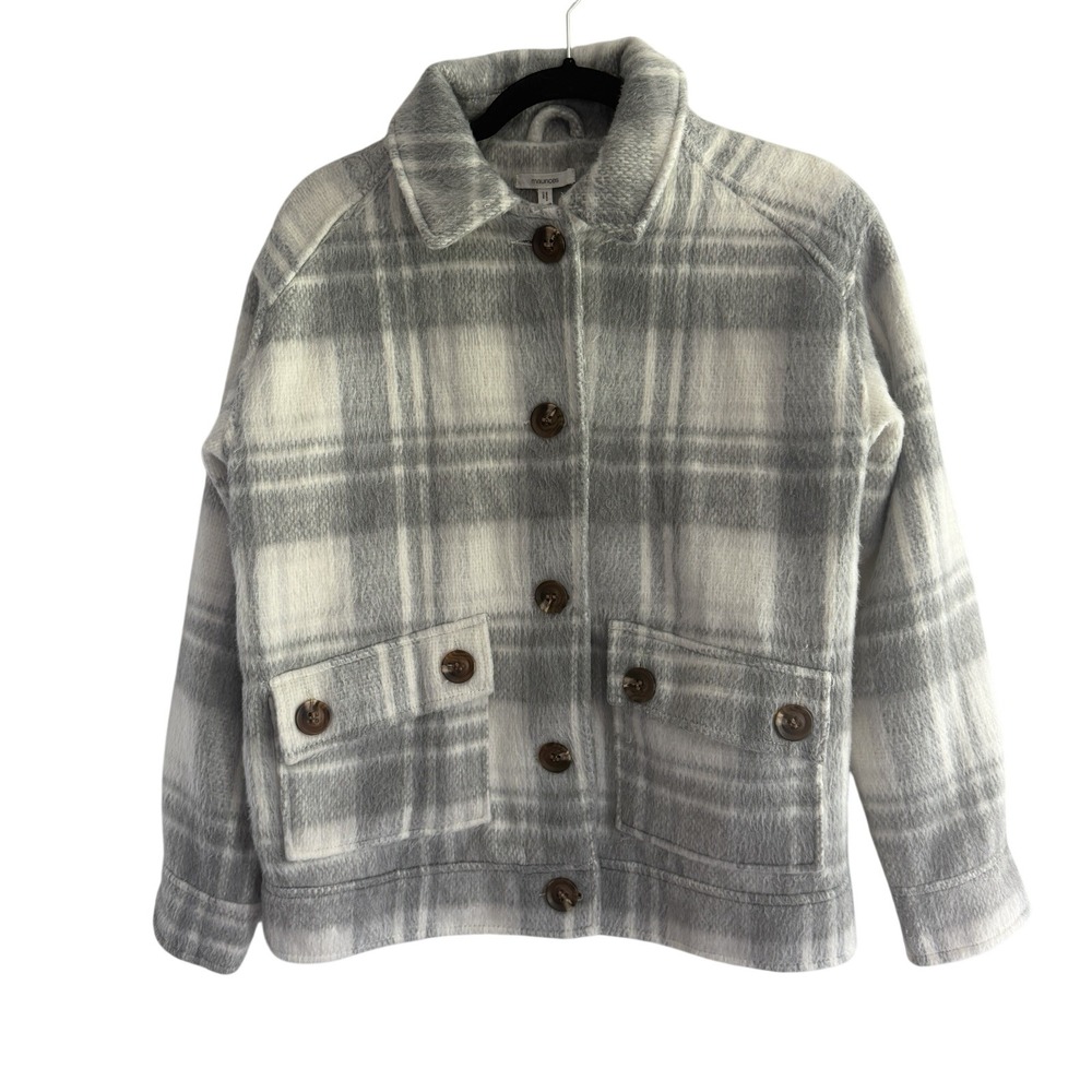 Maurice's Women Gray White Plaid Shacket Size XS Winter Vacation Holiday